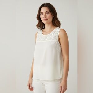 Ann Taylor Floral Embellished Tank Ivory Size Large